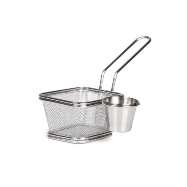 Rectangular Fryer Basket with Sauce Cup – 10×9×6 cm