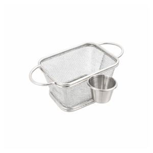 Rectangular Fryer Basket with Sauce Cup – 10×9×6 cm
